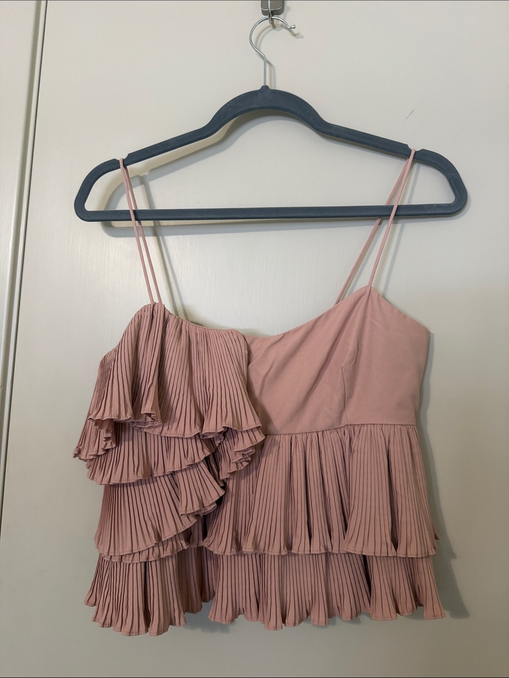 Zara Dusty Rose Pleated Ruffle Crop Top
